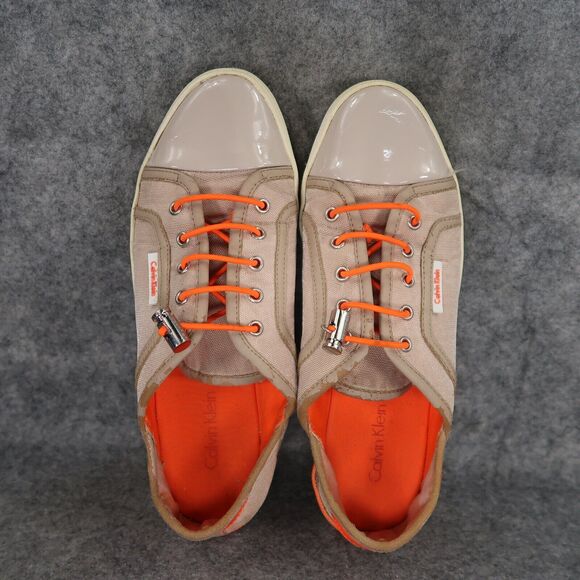Calvin Klein Shoes Womens 7.5 Fashion Sneaker Flats Nia Drawstring Beige Orange - Picture 7 of 13